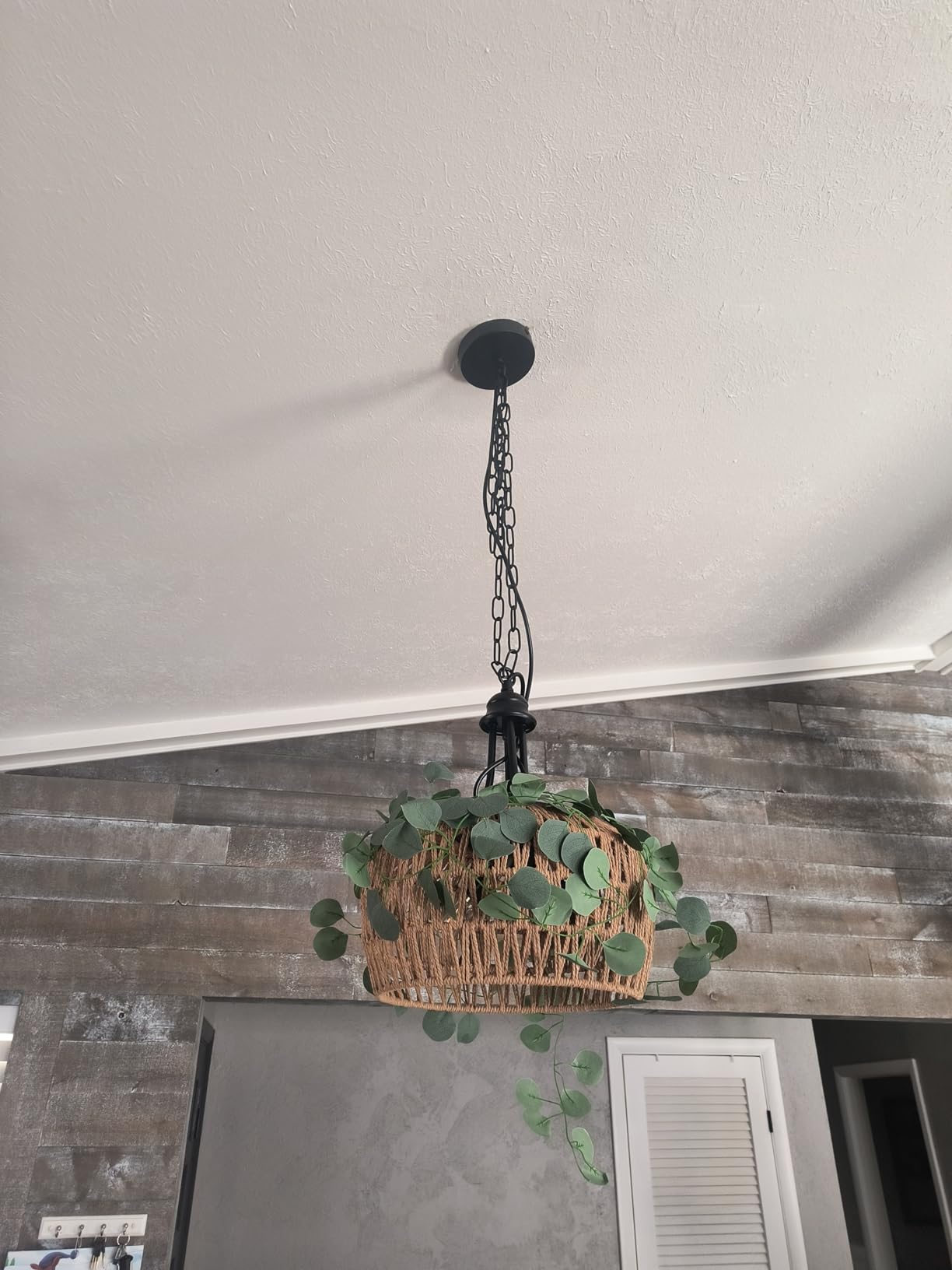 HMVPL Farmhouse Chandelier for Dining Room, 3-Light Boho Rattan Chandelier Light Fixture Ceiling Hanging with Woven Lampshade, Small Wicker Coastal Pendant Light for Kitchen Bedroom Island Hallway customer photo 2