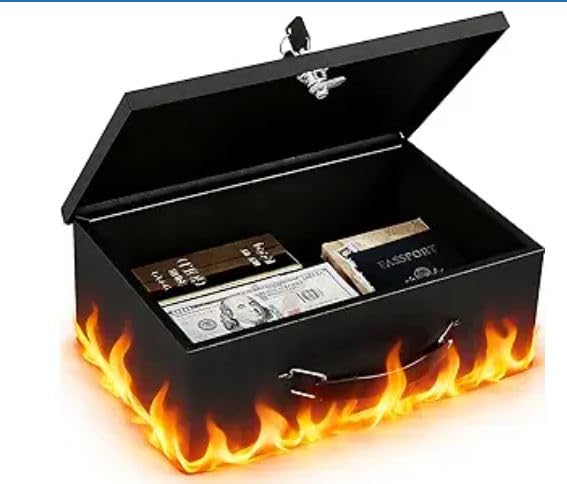 KYODOLED Fireproof Lock Box for Documents, Dual Combination and Key Lock Security with Carrying Handle, Metal Strong Safe Box to Keep Personal Items,Documents, Exterior 12.6