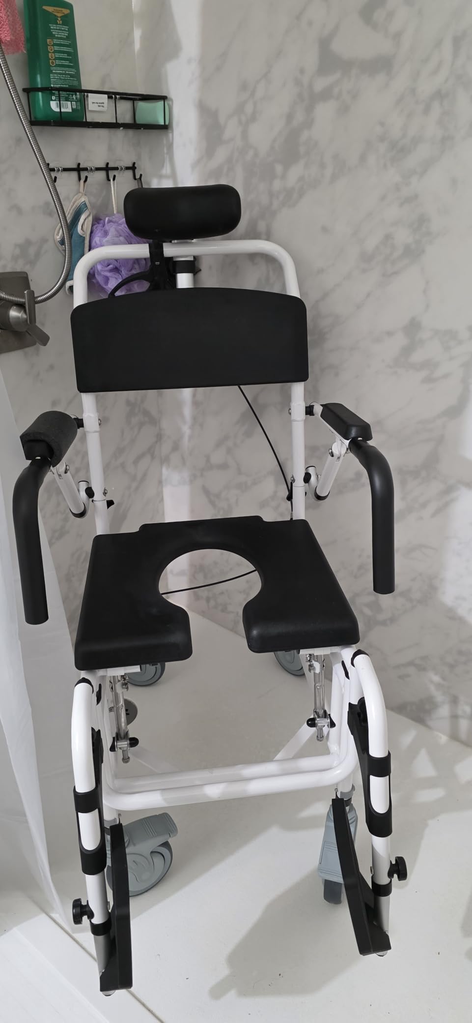 Vive Reclining Shower Chair with Wheels - Commode Wheelchair for Seniors, Disabled & Handicap - Padded Transfer Rolling Chairs w/Arms - Portable, Waterproof Shower Chair - Reclines for Easy Hair Wash customer photo 2