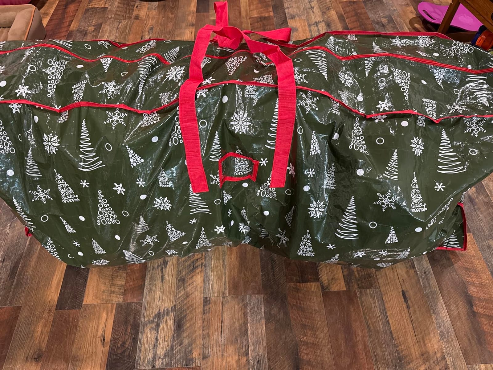 Christmas Tree Storage Bag - Stores 9 Foot Artificial Xmas Holiday Tree, Durable Waterproof Material, Zippered Bag, Carry Handles - Protects Against Dust, Insects and Moisture (Red Printed) customer photo 2