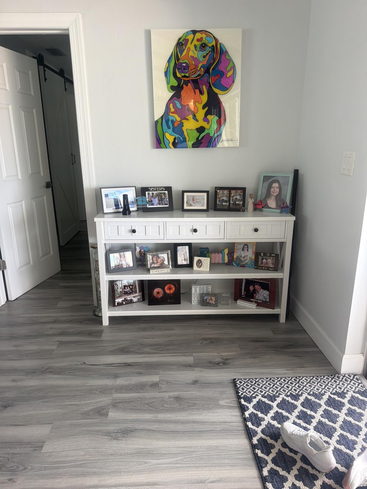 FATORRI Console Table for Entryway, Wood and Metal Sofa Table with 3 Drawers, Farmhouse Hallway Table, 54.72 Inch Long, White Oak customer photo 1