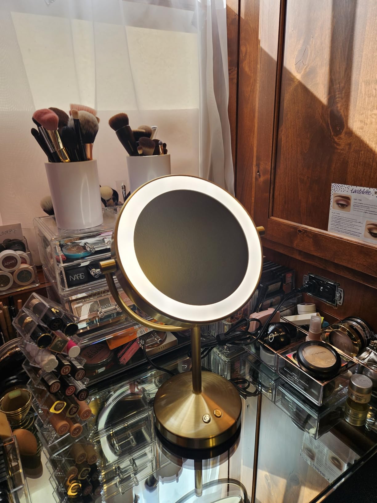Conair Double-Sided 1X/10X Magnifying LED Vanity Mirror | 1X/10X Double-Sided Mirror with 3 LED Color Modes and 360° Rotation, Satin Nickel, BE401X2L customer photo 2
