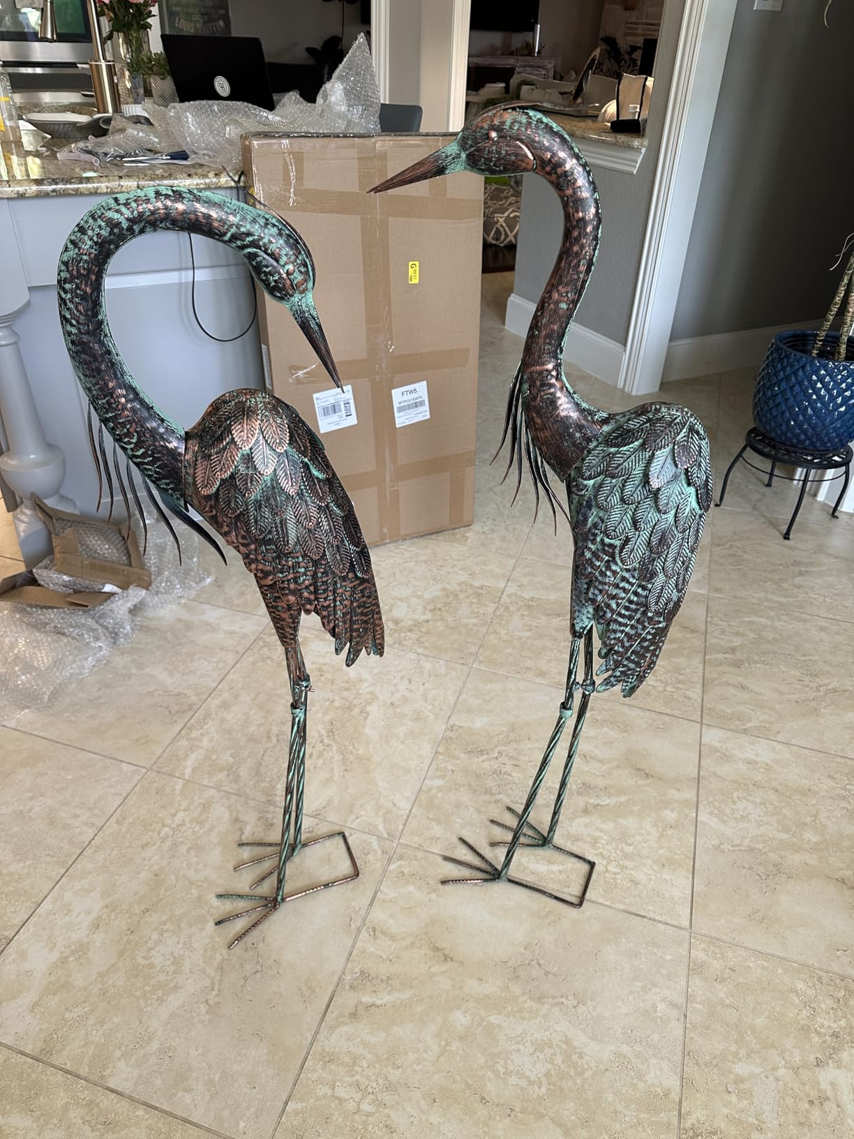 Kircust Outdoor Metal Heron Statues, Crane Sculptures for Garden Yard | Bronze 27.56