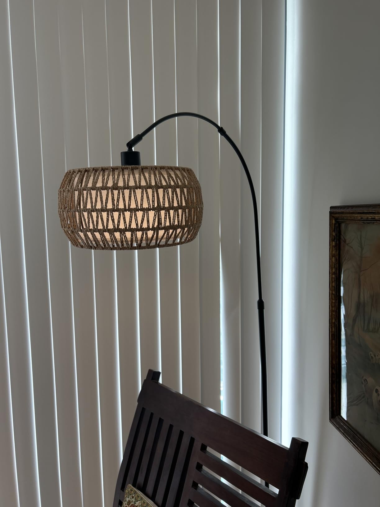 Arc Floor Lamps for Living Room with 3 Color Temperatures, Black Standing Lamp with Remote & Dimmable LED Bulb, Rattan Boho Floor Lamp, Farmhouse Tall Lamp for Bedroom, Over Couch Arched Reading Light customer photo 1
