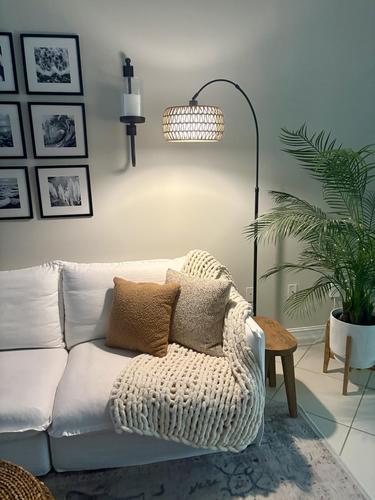 Arc Floor Lamps for Living Room with 3 Color Temperatures, Black Standing Lamp with Remote & Dimmable LED Bulb, Rattan Boho Floor Lamp, Farmhouse Tall Lamp for Bedroom, Over Couch Arched Reading Light customer photo 2