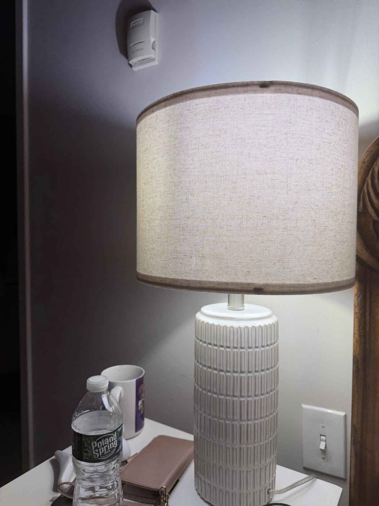 PoKat 23'' Bedside Table Lamp for Bedroom Nightstands, Modern Ceramic Decor | White Desk Lamp, Nickel Pole, House Warming & Birthday Gifts, for Women Mom, Ideal Table Light for End Table & Living Room customer photo 1