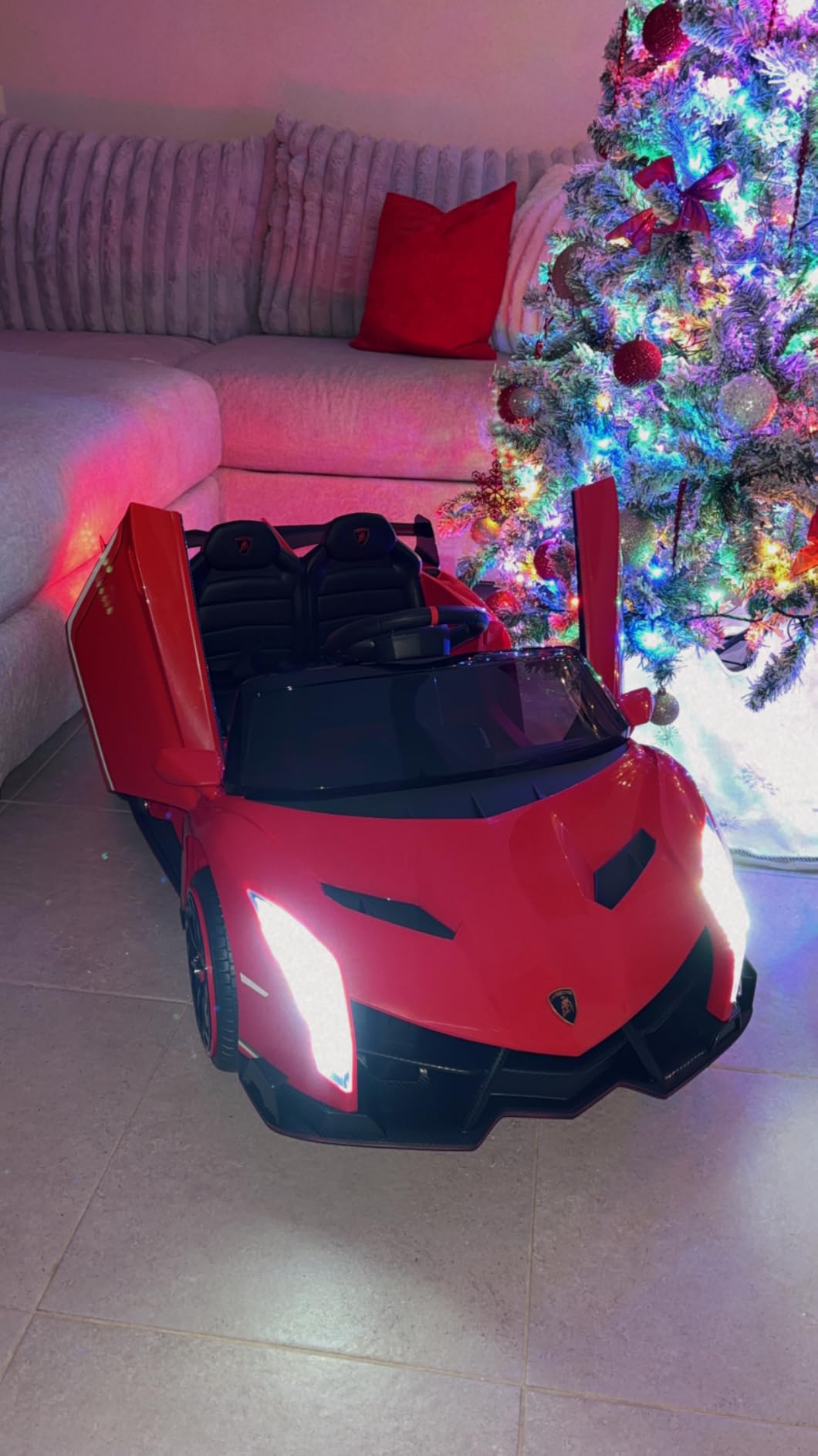 OLAKIDS 2 Seater Kids Ride On Car, 12V 4WD Licensed Lamborghini Veneno Electric Vehicle with Remote Control, Toddlers Battery Powered Toy Gift with 2 Speeds, Rocking Mode, Music, USB, MP3 (Pink) customer photo 2