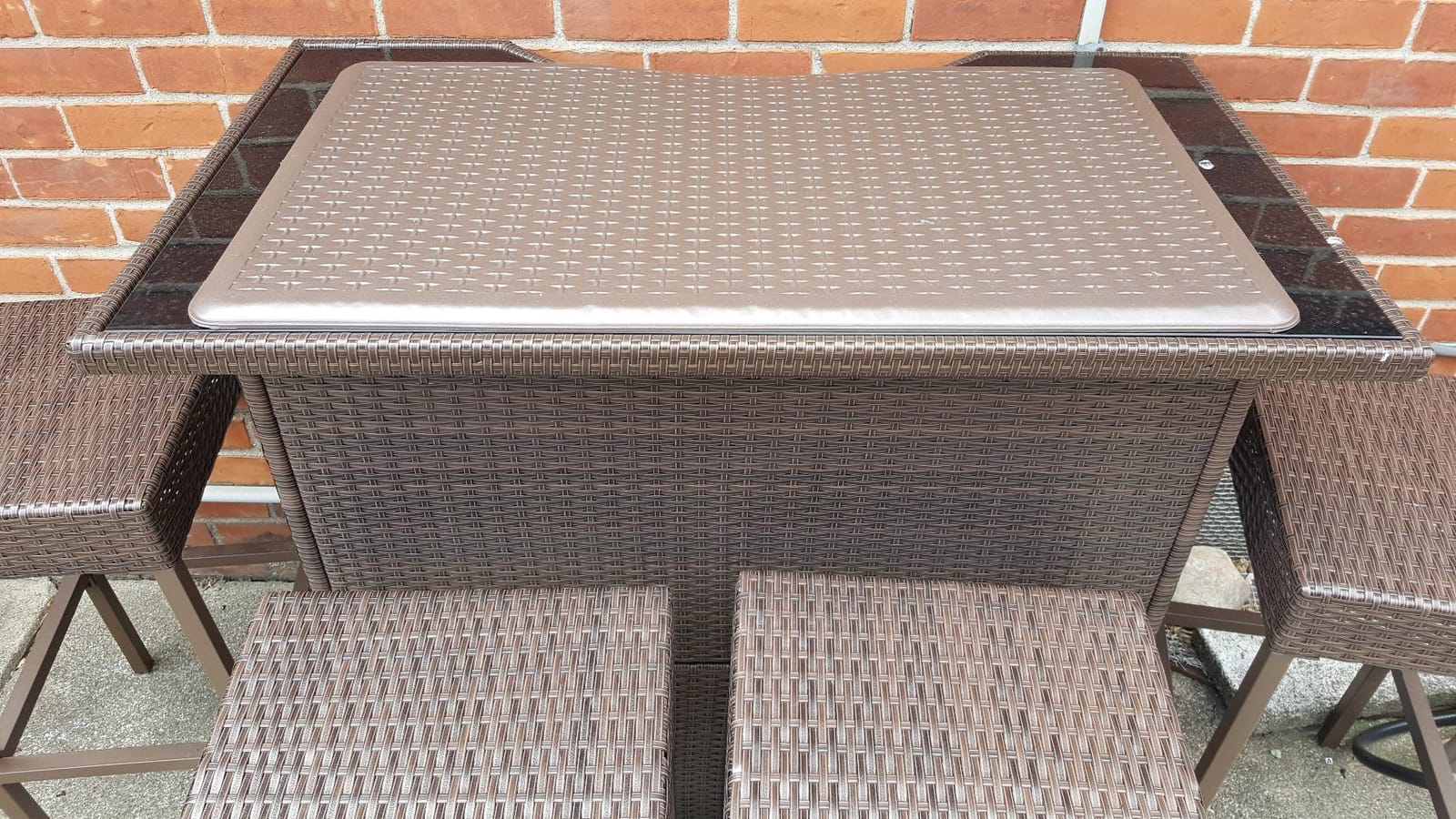 Outsunny 5 Piece Wicker Outdoor Bar Set with Glass Table Top Dark Gray | High Top Outdoor Table and Chairs, Height Patio Set, 2 Tier Storage Shelf, 4 Bar Stools, for Garden, Poolside customer photo 1
