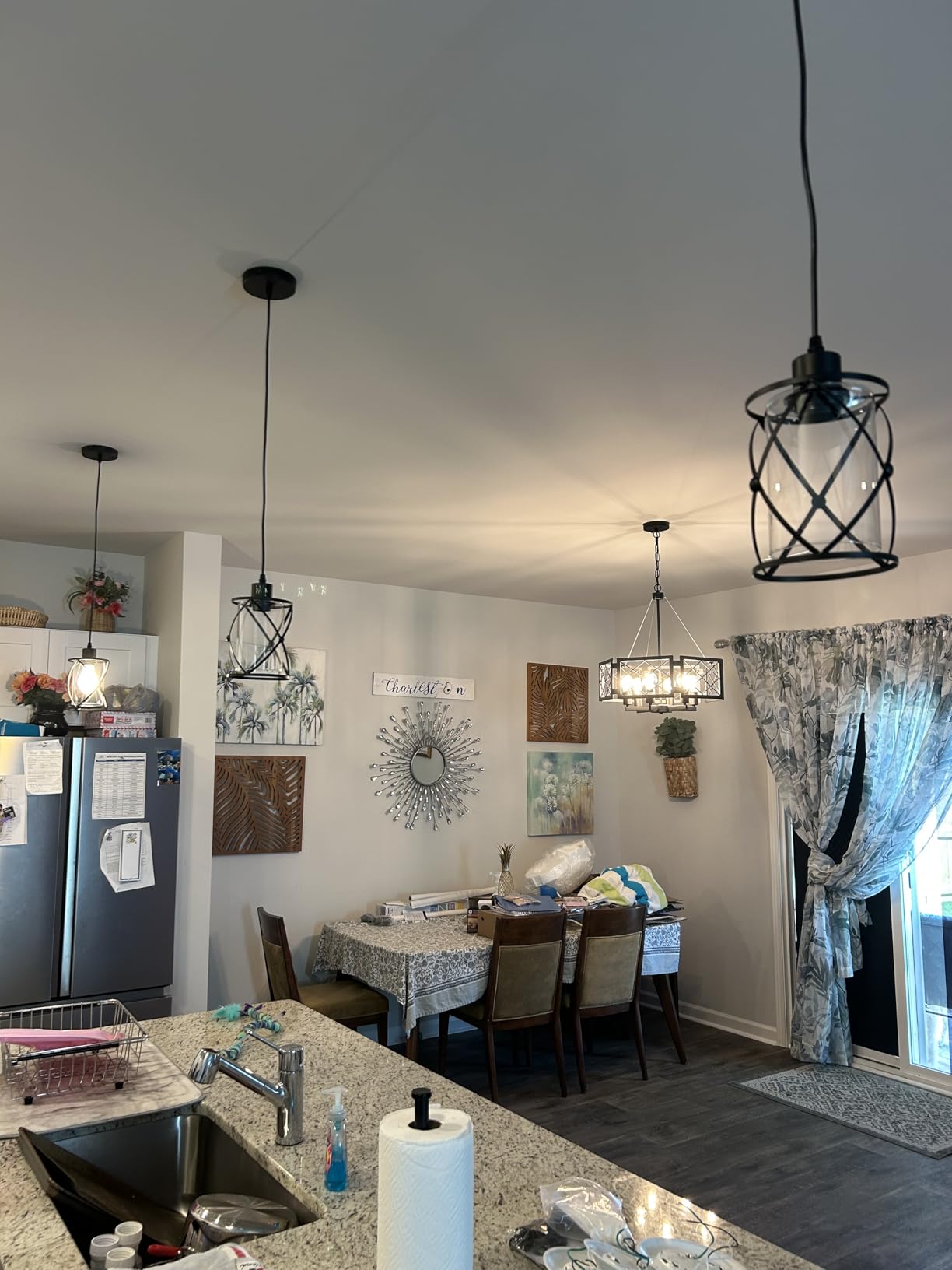 3 Lights Industrial Pendant Light with Glass Shade Matte Black Pendant Lighting Adjustable Industrial Retro Style Hanging Light, Kitchen Island Farmhouse Pendant Lights Fixtures for Kitchen customer photo 1