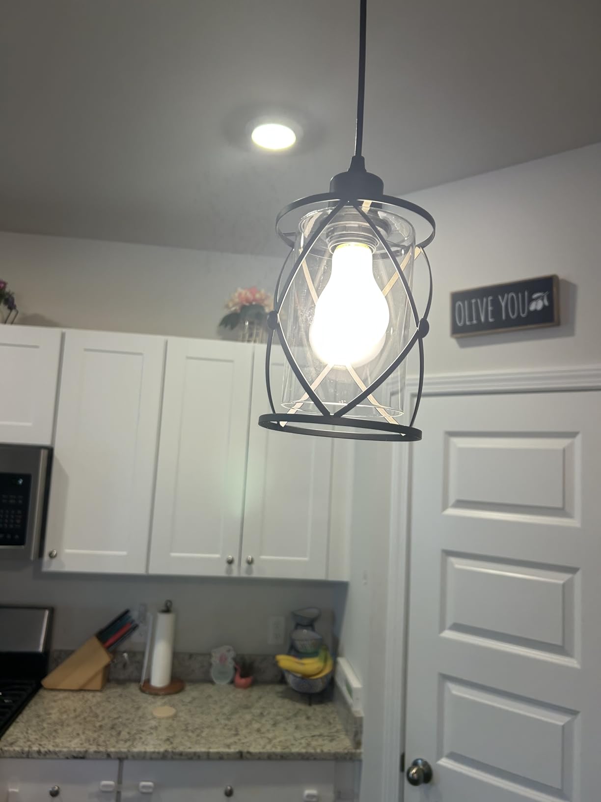 3 Lights Industrial Pendant Light with Glass Shade Matte Black Pendant Lighting Adjustable Industrial Retro Style Hanging Light, Kitchen Island Farmhouse Pendant Lights Fixtures for Kitchen customer photo 2