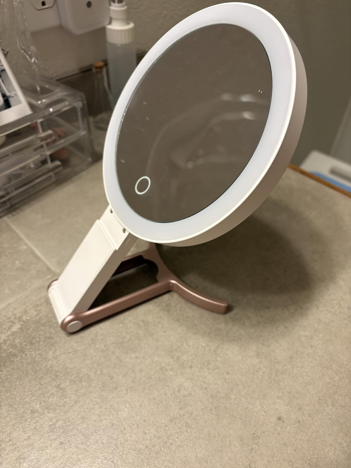 LitBear Travel Makeup Mirror with Lights, Rechargeable Double-Sided 10X/1X Magnifying Mirror, Portable Lighted Beauty Mirror, 3 Color Lighting, Dimmable Touch Screen, Tabletop Handhold Hanging (White) customer photo 2