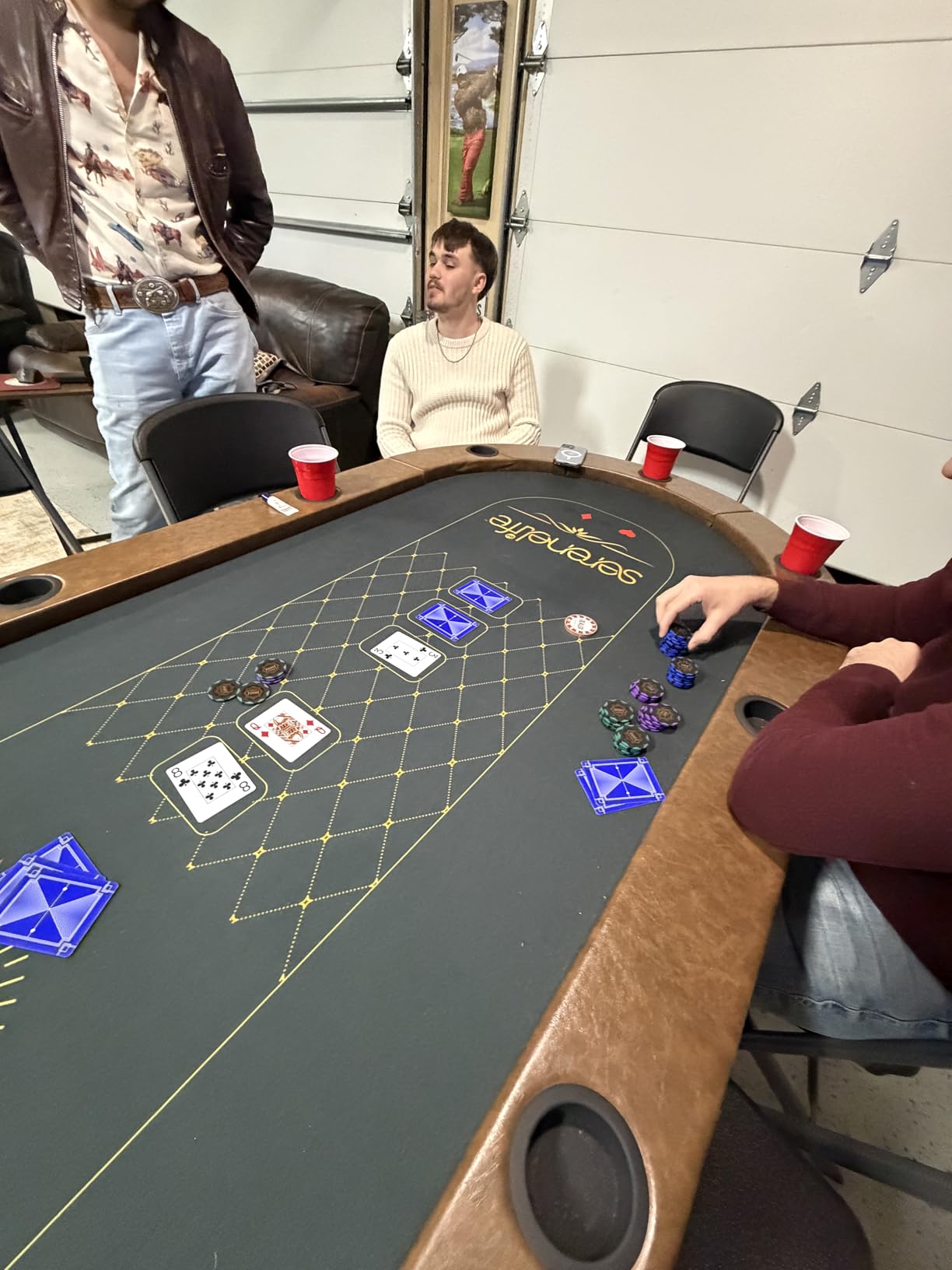 SereneLife 10-Player Oval Foldable Poker Table - Casino Texas Holdem Table with Water-Resistant Cushioned Rail, 10 Cup Holders, Brown Felt Surface, Black Jack Board & Family Games (Brown) customer photo 2