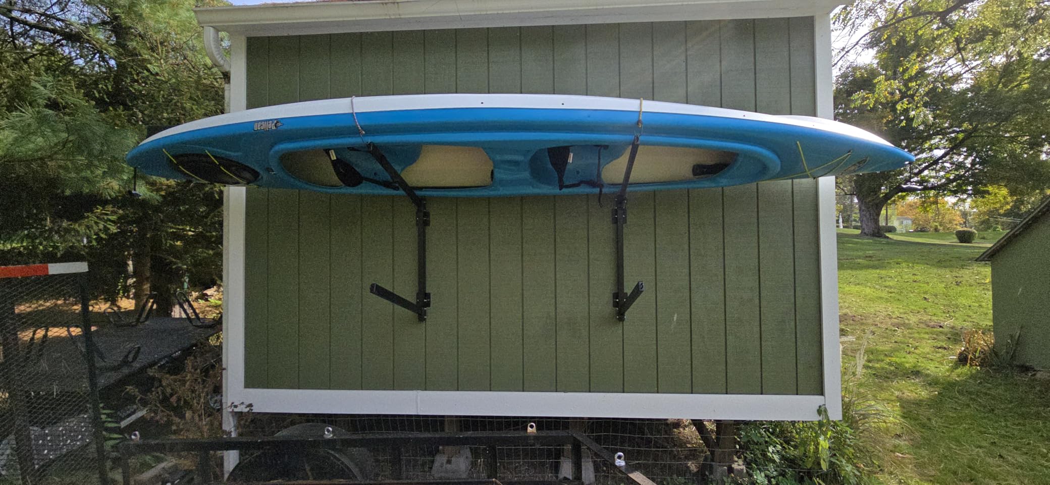 StoreYourBoard Kayak Storage Rack Wall Mount, Holds 2 Kayaks, Padded Arms | Kayak Wall Rack, Outdoor Kayak Storage, Wall Mount Rack, Stainless Hardware, Adjustable Levels customer photo 2
