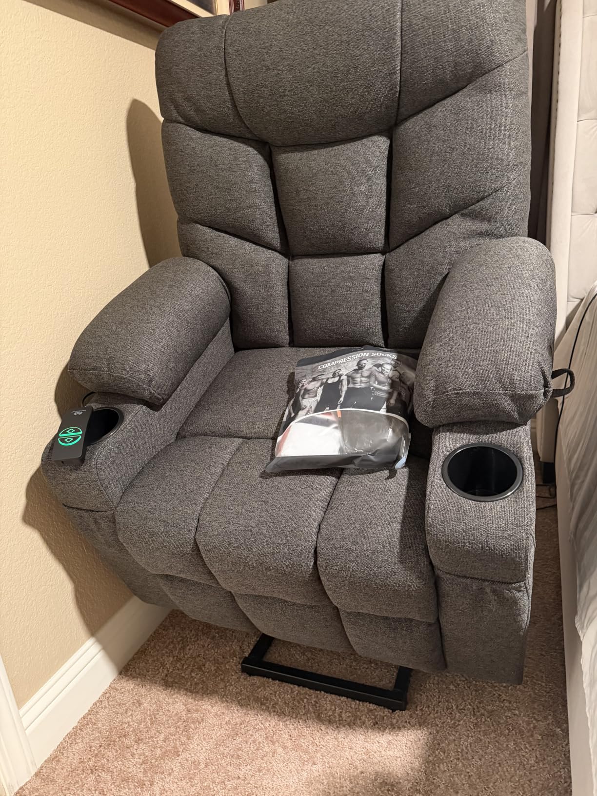 MCombo Power Lift Recliner Elderly, Fabric R7289 (Dark Gray, Medium-Wide) | Assist with Standing, 150° Recline, 26