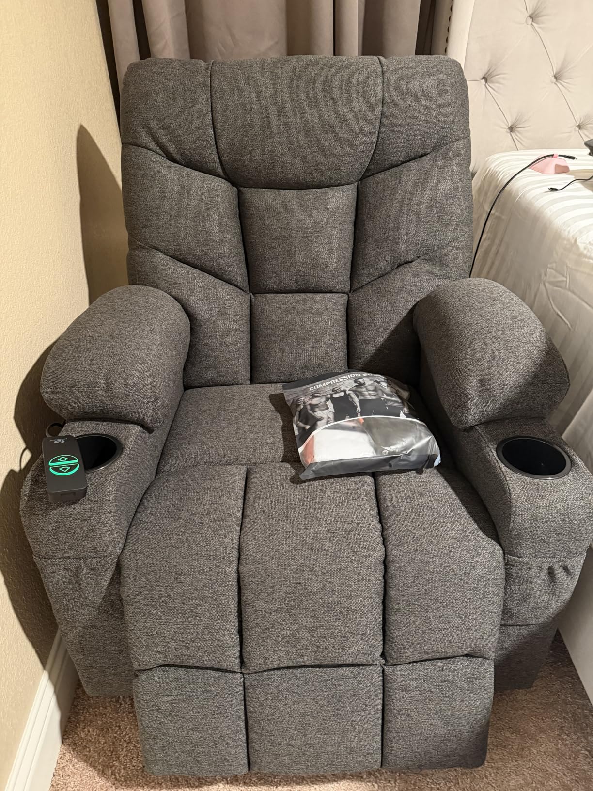 MCombo Power Lift Recliner Elderly, Fabric R7289 (Dark Gray, Medium-Wide) | Assist with Standing, 150° Recline, 26