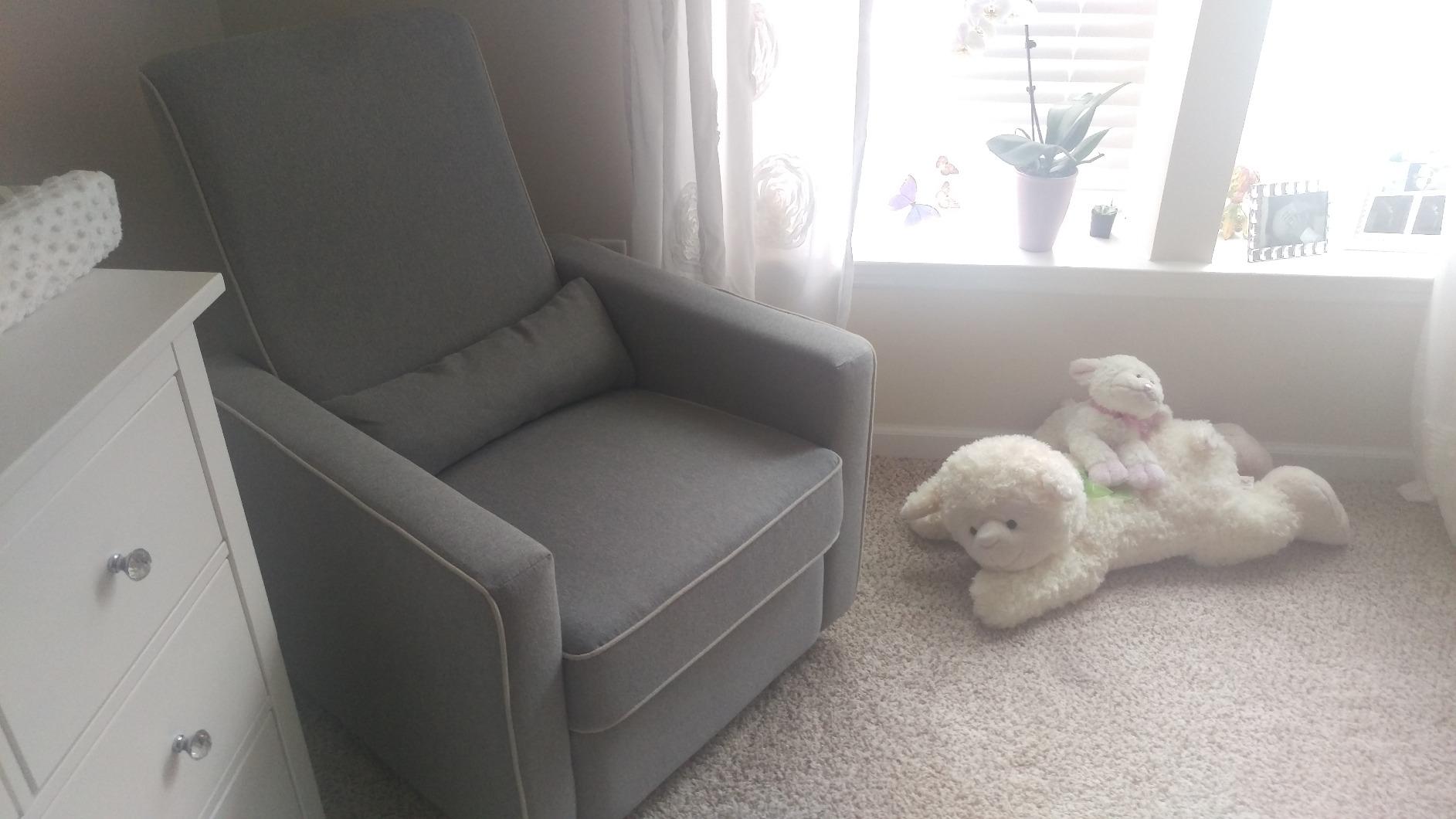 Davinci Piper Upholstered Recliner and Swivel Glider in Heathered Blue with Cream Piping, Greenguard Gold & CertiPUR-US Certified customer photo 1