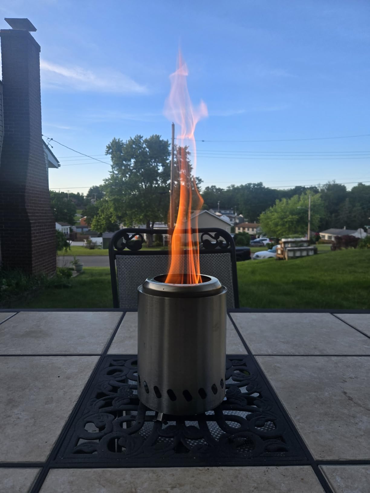 HGD 8.0 x 5.5 Inch Mini Fire Pit, Small Tabletop Fire Pit, Smokeless Table Top Firepit for Patio, Indoor Outdoor with Carry Bag, Fueled by Pellets or Wood, Stainless Steel, Blue customer photo 2