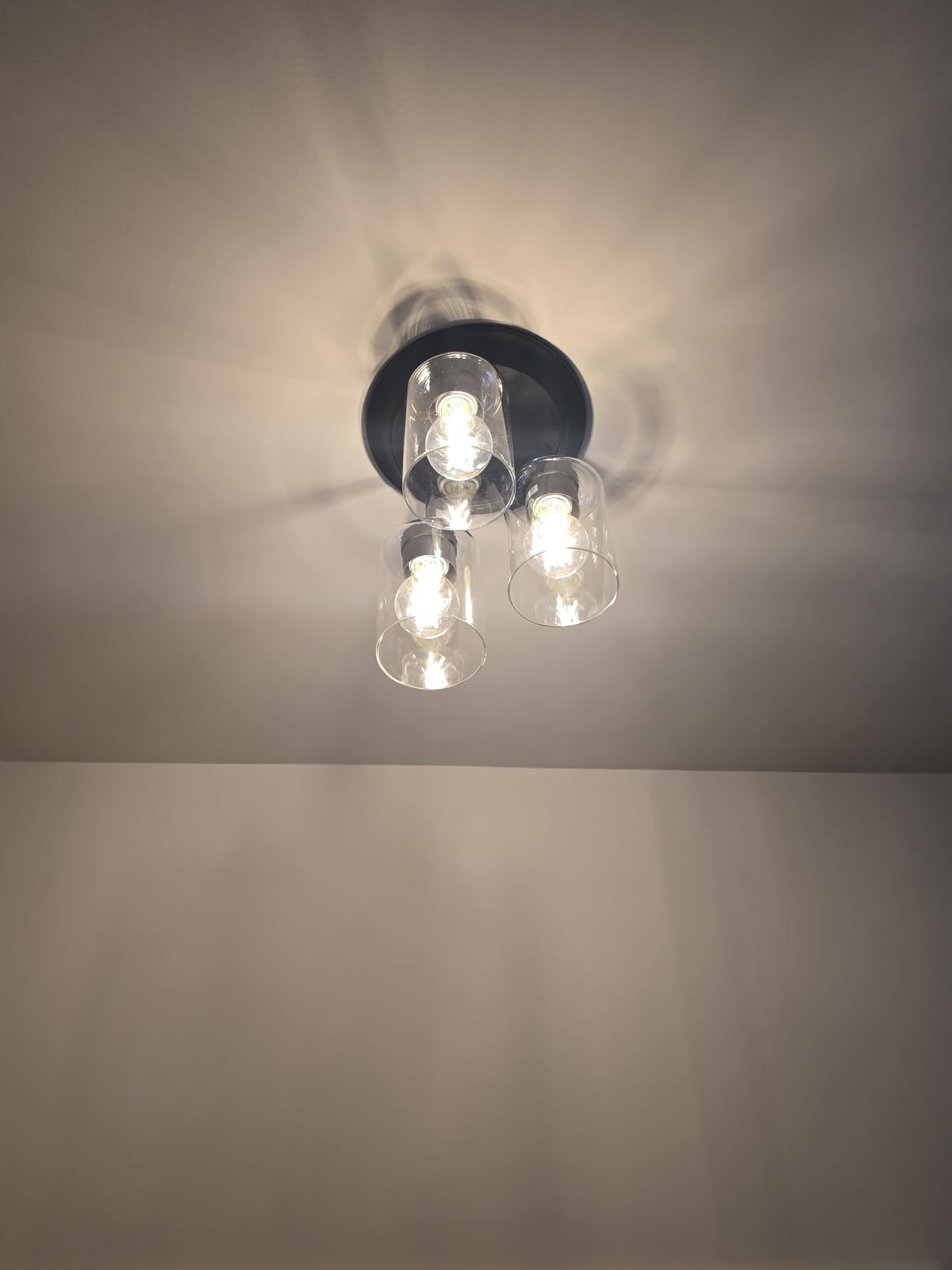 Kalium 3-Lights Semi Flush Mount Ceiling Light Fixture Black for Kitchen | Foyer/Entryway/Dining-Room/Hallway Farmhouse Industrial Home Decor Clear Glass Shade Hardwired E26 ETL-Listed 120V 60W Max customer photo 2