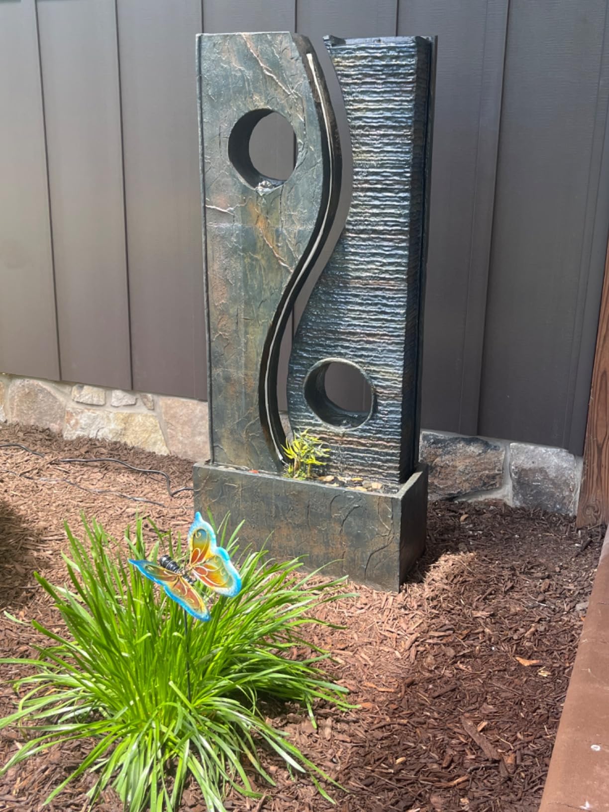 Tankana 47 inches Water Fountain Outdoor Garden - Waterfall Indoor Modern Large Freestanding Water Feature Fountains Faux Rust Finish with LED Lights for Patio Yard Pool Home Decor customer photo 1