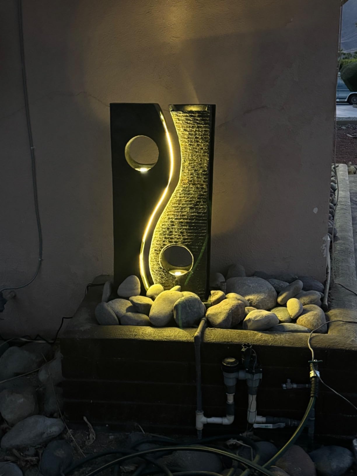 Tankana 47 inches Water Fountain Outdoor Garden - Waterfall Indoor Modern Large Freestanding Water Feature Fountains Faux Rust Finish with LED Lights for Patio Yard Pool Home Decor customer photo 2