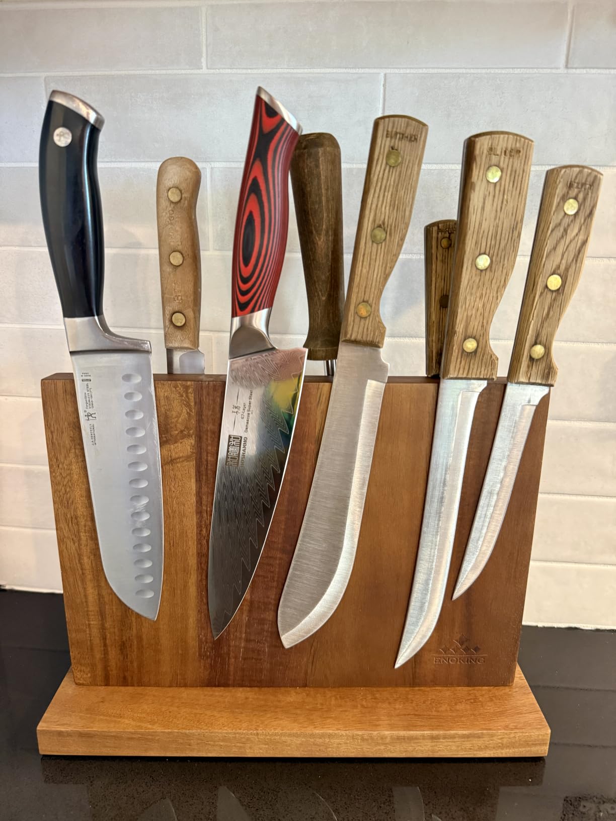 ENOKING Extra Large Magnetic Knife Block, 15.2-In Acacia Wood Knife Holder customer photo 1