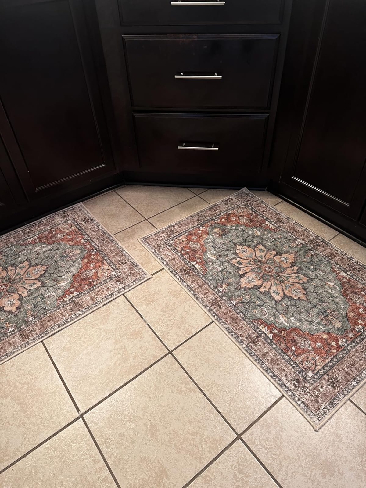 RELEANY Washable Area Rug, Runner 2'x6', Brick/Brown/Green | Non-Slip, Water Repellent, Pet Friendly, Easy to Clean, Vintage Floral Boho Decor for Kitchen Entry Bedroom Bedside Laundry customer photo 2