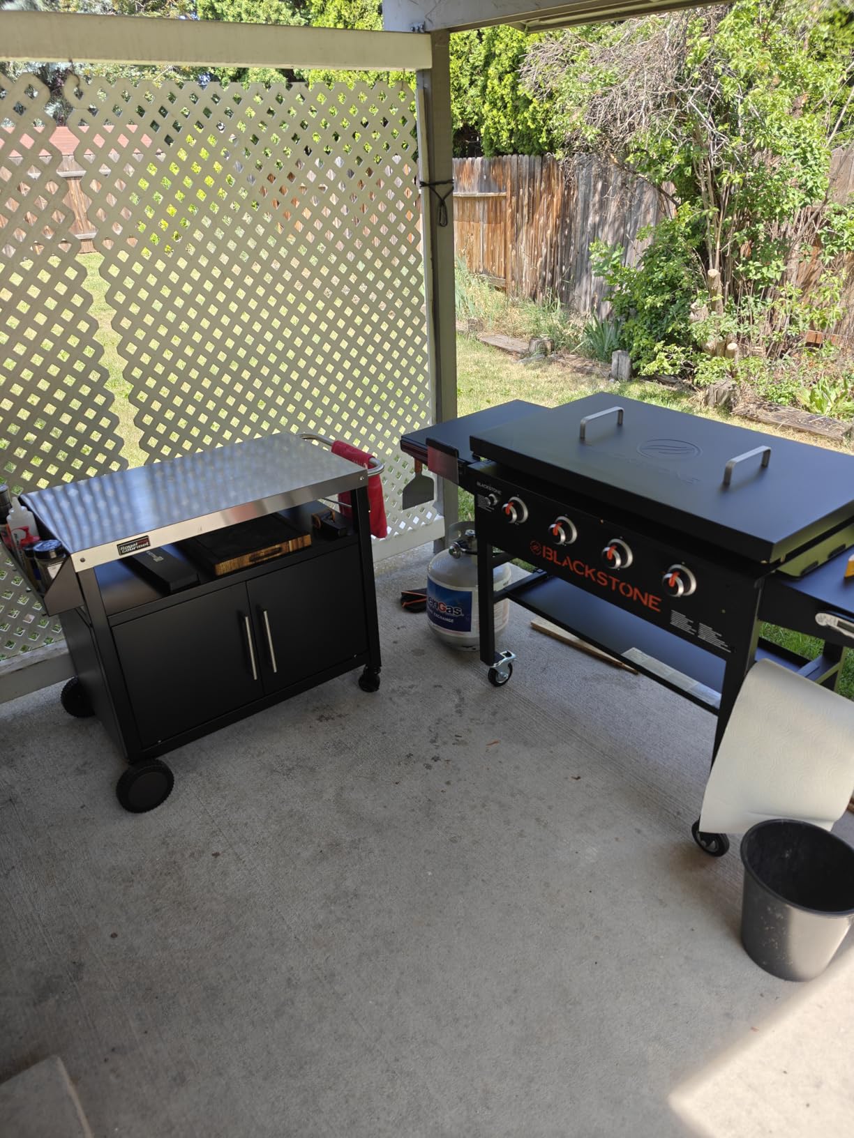 Outdoor Grill Cart with Wheels, Movable Kitchen Island with Storage Cabinet for BBQ, Stainless Steel Dining Cart Table for Food Prep, Black, PC3403S-SC customer photo 2