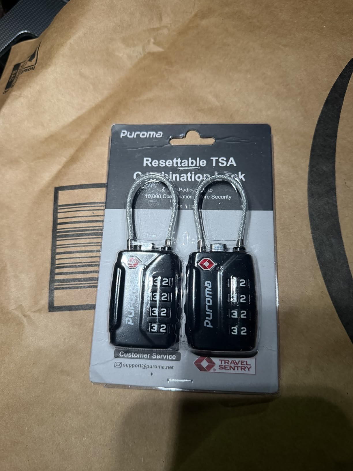 Puroma 2 Pack TSA Approved Luggage Locks 4 Digit Code Cable Lock Black | TSA Approved, Resettable, Flexible Cable, Zipper holes, Zinc Alloy, Bright Color, Large White Numbers, for Train Travel customer photo 2