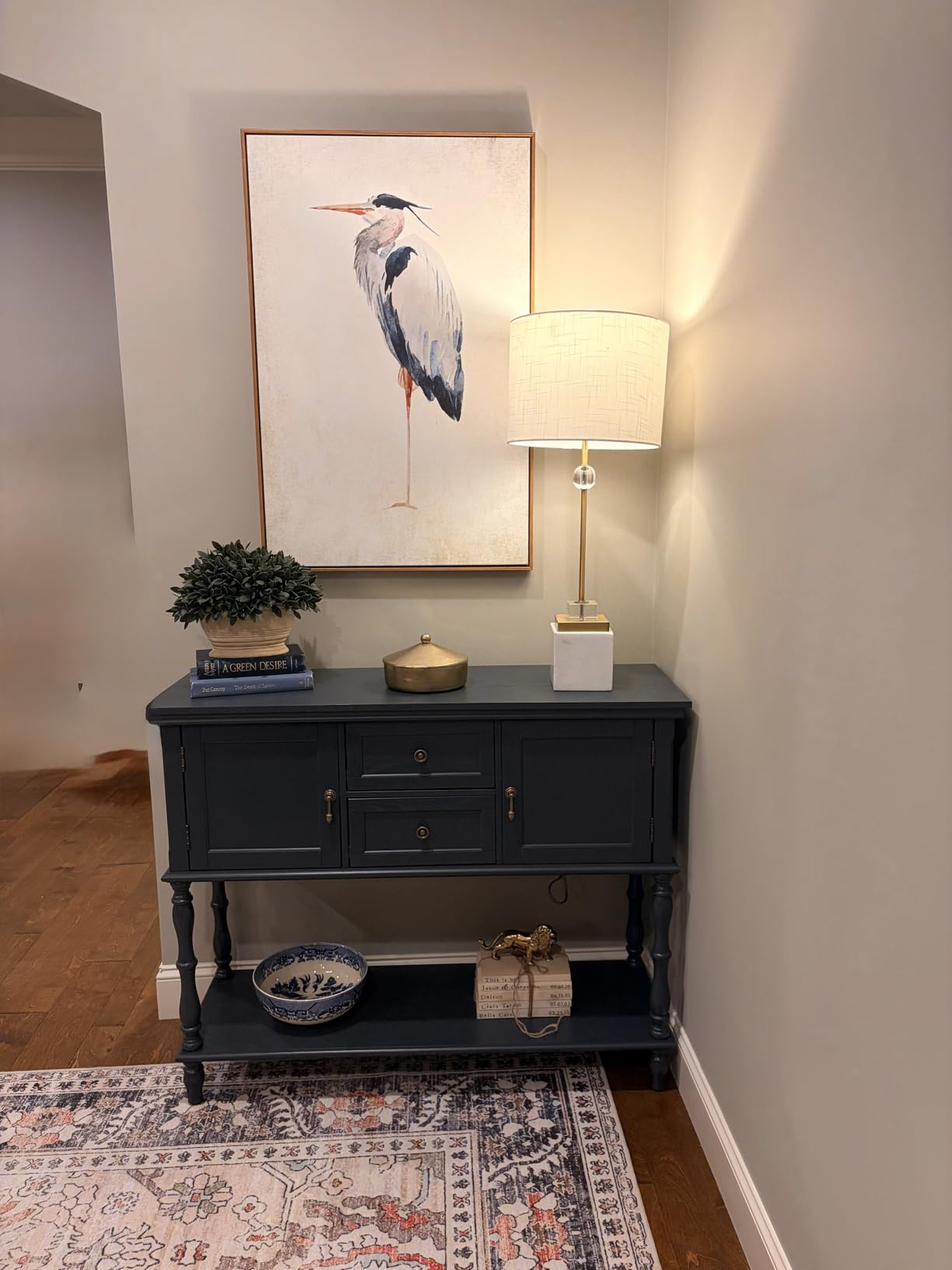 ARTPOWER Console Table with 2 Drawers, Retro Entryway Table with 2 Door, Solid Wood Veneer Entry Table with Open Storage Shelf customer photo 2