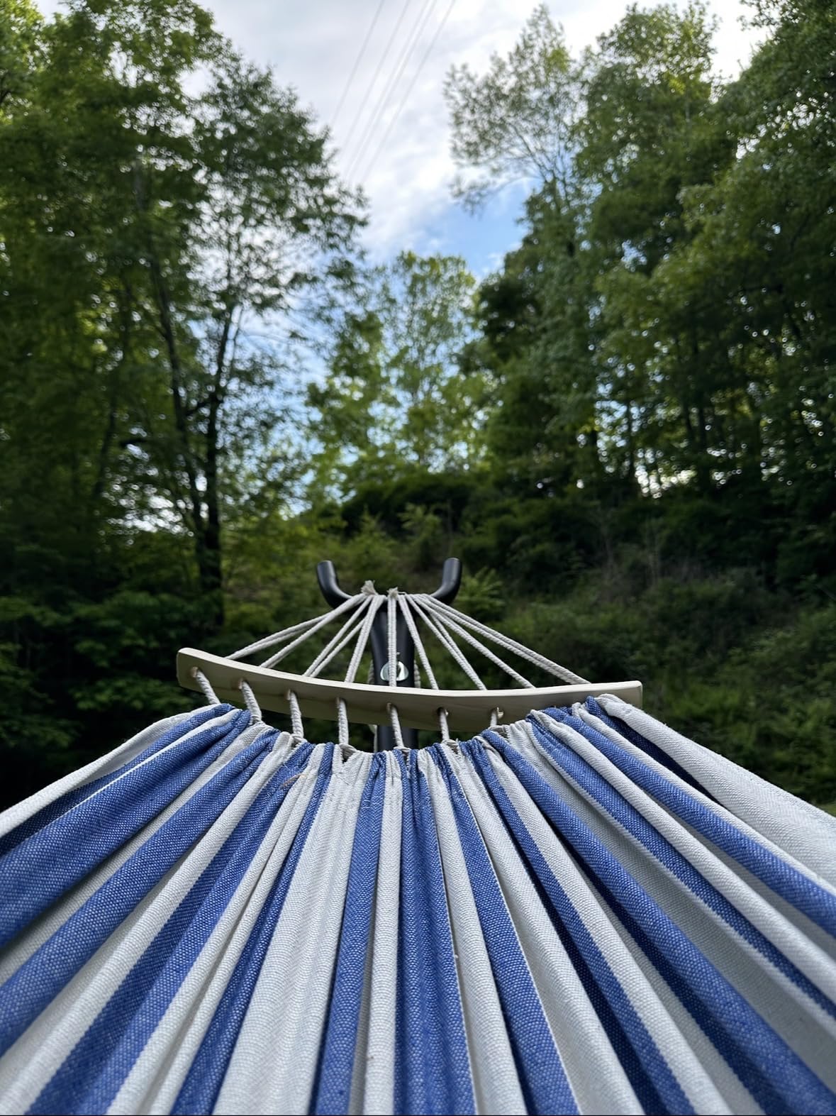 Everyfun Double Hammock with Stand, 2 Person Heavy Duty Hammock with Steel Stand, 600 lbs Capacity Cotton Hammock for Outdoor Indoor Patio Yard, Portable with Carrying Bag, Tool-Free 10-Min Assembly customer photo 2