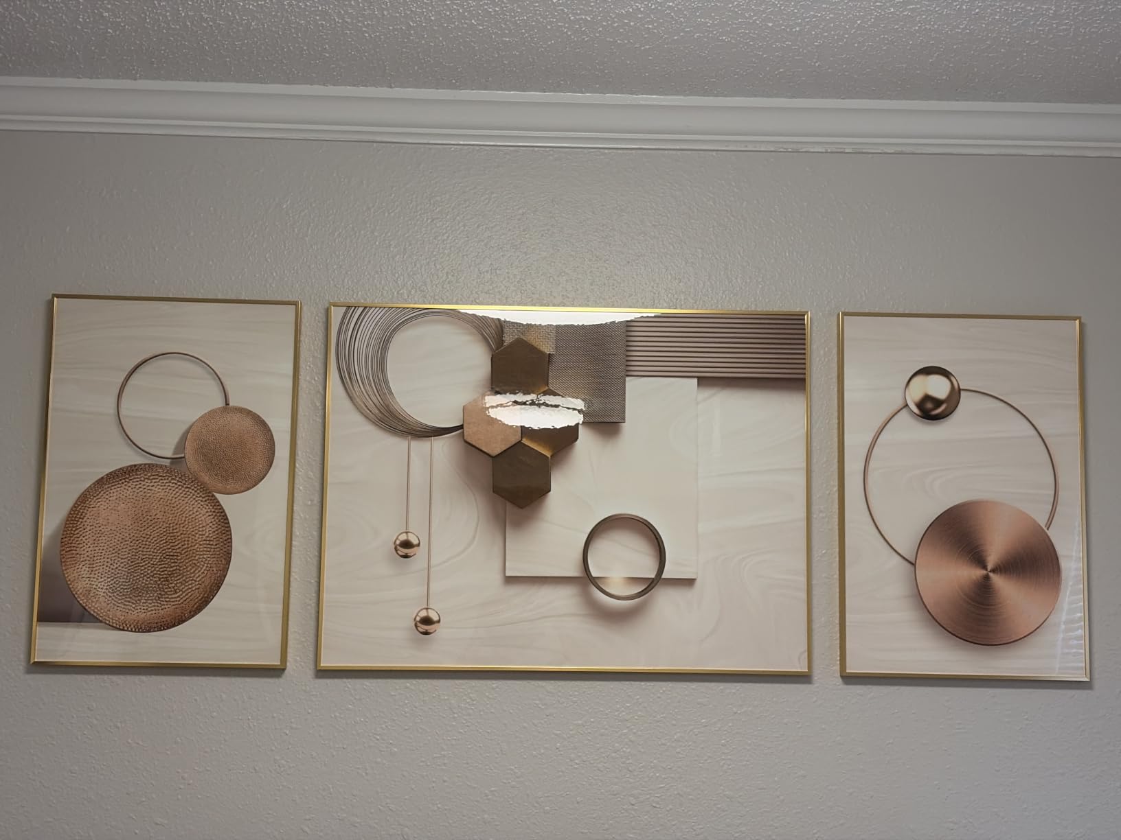 Framed Modern Luxury Gold Large Wall Art for Living Room, 3 Piece 16x24 In customer photo 1