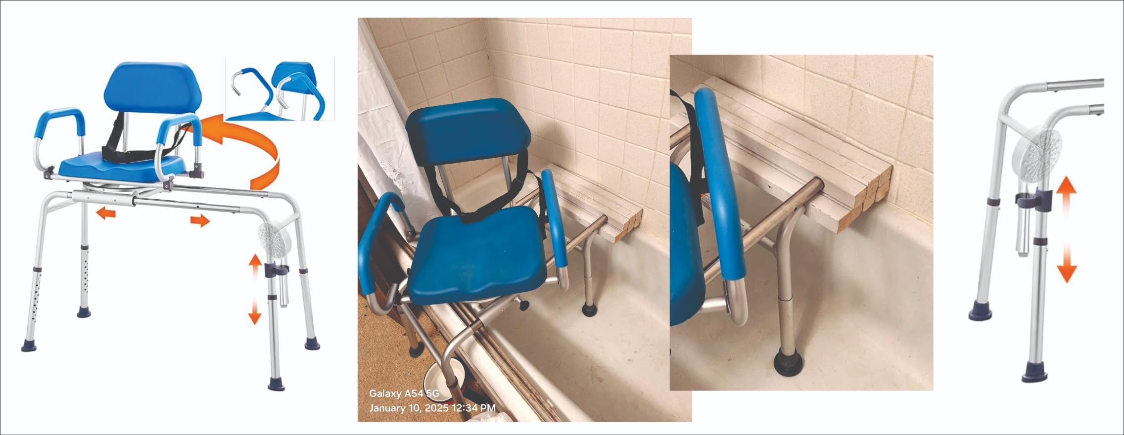 VEVOR Sliding Tub Transfer Bench with 360 Degree Swivel Seat, Sliding Shower Chair with Pivoting Armrest & Padded Seat and Safety Belt, Height Adjustable Bath Chair for Elderly Disabled, 330LBS customer photo 2