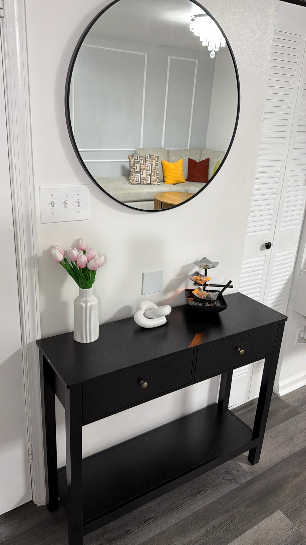 Gizoon Console Table with Drawers | Sofa Table with Storage Shelves, 2-Tier Wooden Entryway Table for Living Room, Kitchen, Hallway, Foyer, White customer photo 2
