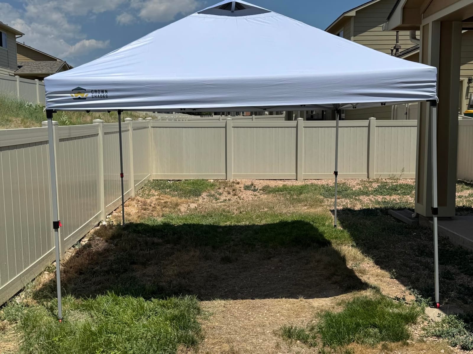 CROWN SHADES 10x10 Pop Up Canopy Tent with One Push Setup, Grid Gray | Patented CenterLok, Easy Outdoor Sun Shade for Events, Parties, Camping - Gazebo with STO-N-Go Cover Bag, Silver-Coated Top customer photo 1