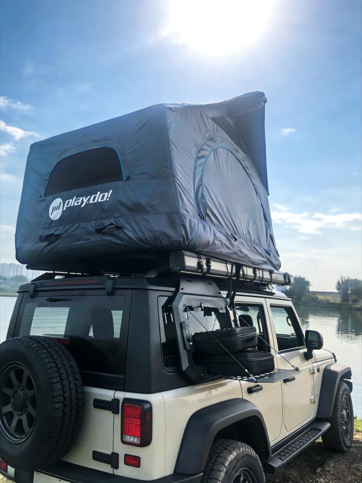 Inflatable Rooftop Tents for Camping Easy Setup Tent for Top of Car Roof Tent Pickup Truck SUV Tents Blow Up with Strip Light, Ladder, Thick Mattress customer photo 1