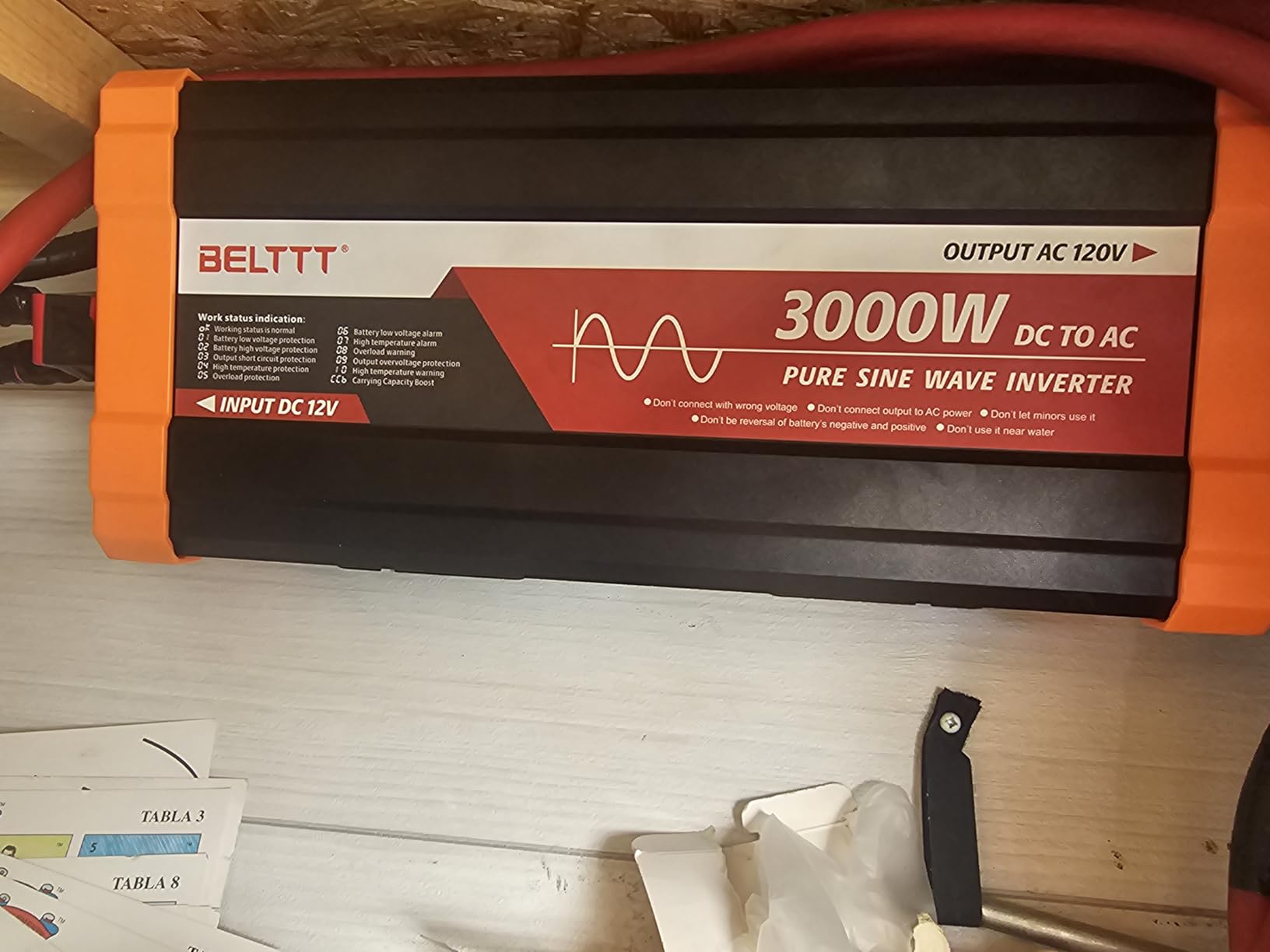 BELTTT 3000W Pure Sine Wave Inverter 12V DC to 120V AC, 6000W Peak | LCD Display, 23 ft Wired Remote, Dual AC and 20A Outlets, Hardwire Port, USB, Power Inverter for Solar, Off-Grid, RV, Truck customer photo 1