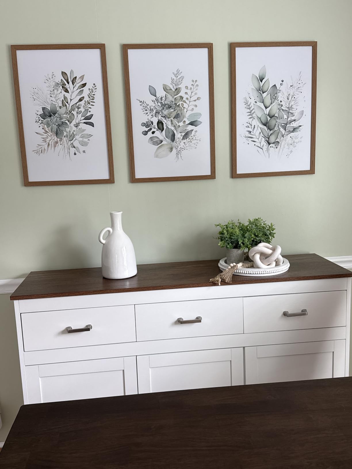 WRFON Framed Sage Green Botanical Wall Art Set of 3, Watercolor Eucalyptus & Wild Plant Canvas Prints, Minimalist Green Wall Decor customer photo 2