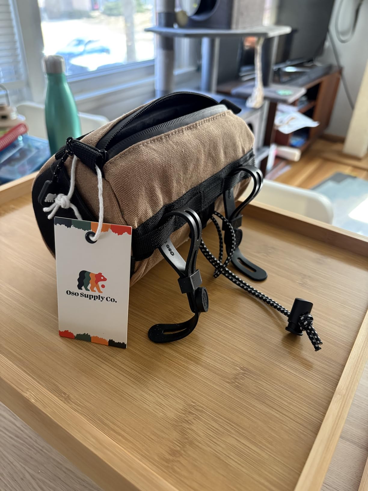 Oso Supply Co - Bike Handlebar Bag - Waxed Canvas Exterior with Quick-Access Waterproof Zipper, Side Mesh Pockets and Spacious Storage - Ideal for Cycling, Commuting and Adventure Rides (Black) customer photo 1