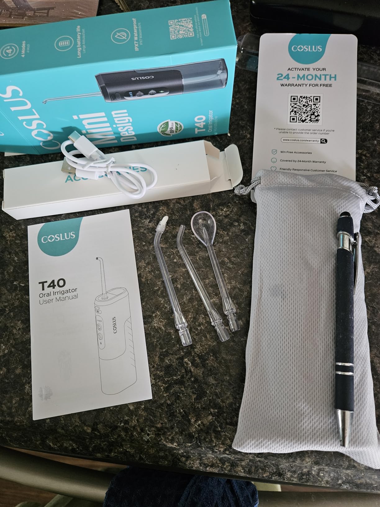 COSLUS T40 Mini Water Flosser for Travel, Portable Compact Design | Cordless Oral Irrigator, Built-in Tip Storage, 4 Modes for Braces, Orthodontic, Sensitive Teeth, On-the-Go Use, Black customer photo 2