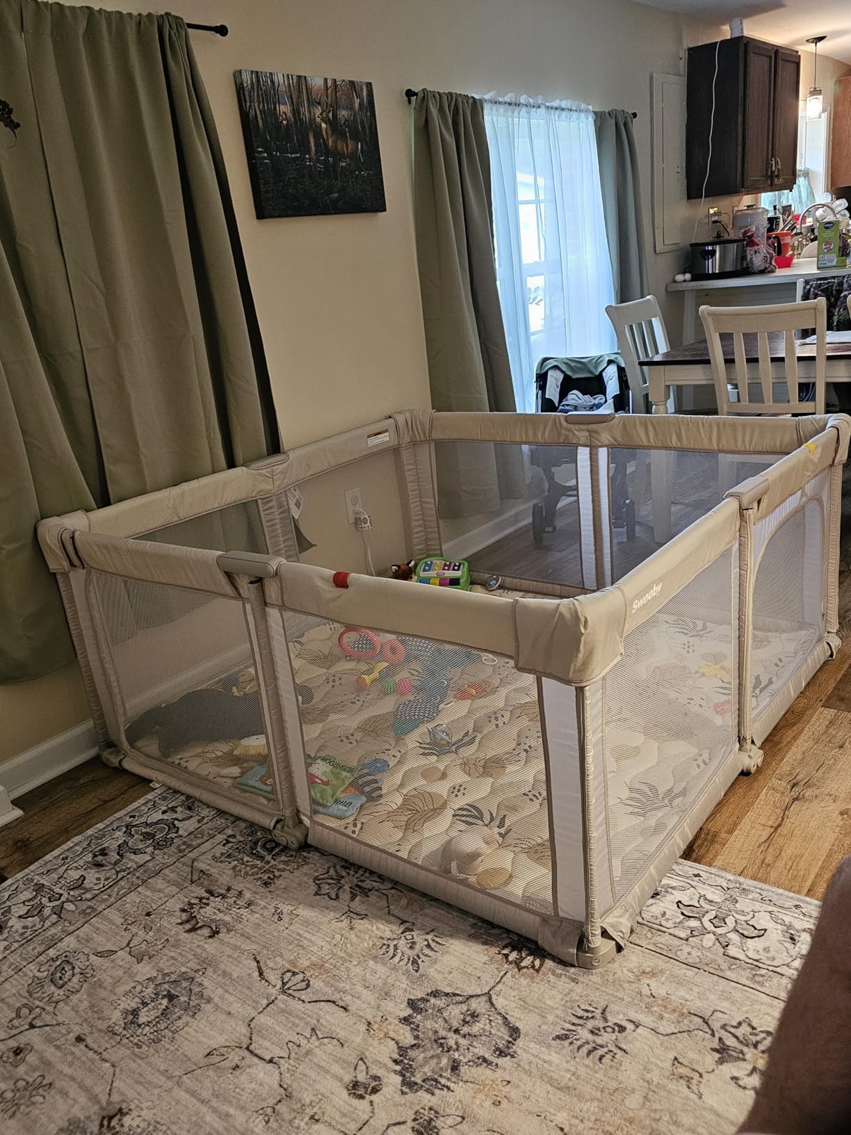 Sweeby Baby Playpen, 59x59 Inch Gate Foldable for Babies and Toddlers, Extra Large with Door Play Yard for Fence Indoor and Outdoor, Light Khaki customer photo 2