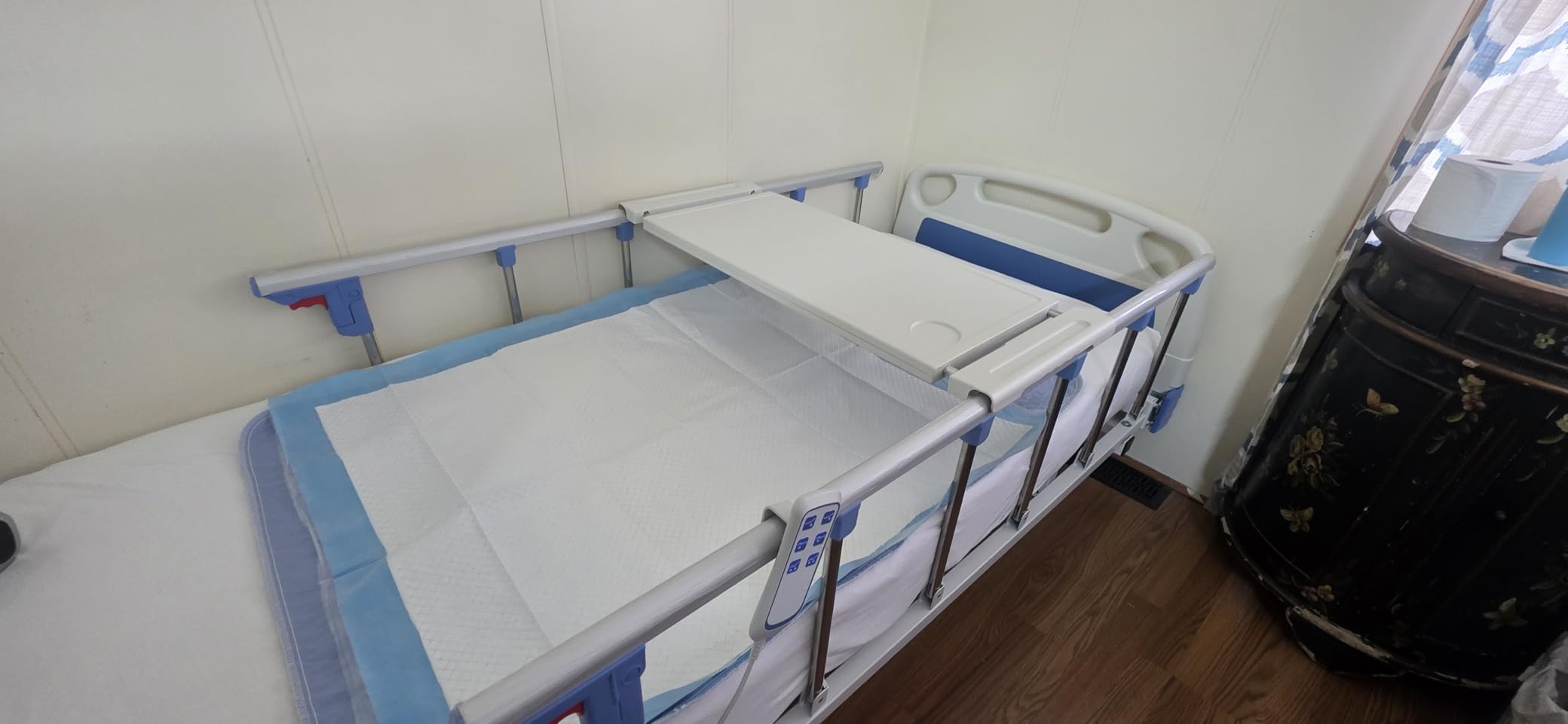 Real Relax Premium 2 Function Full Electric Hospital Bed, ICU Electric Medical Bed with 4 inch Foam Mattress & IV Pole, Dining Table Board and 5 inch Locking Casters, 530LBS Loading. customer photo 2