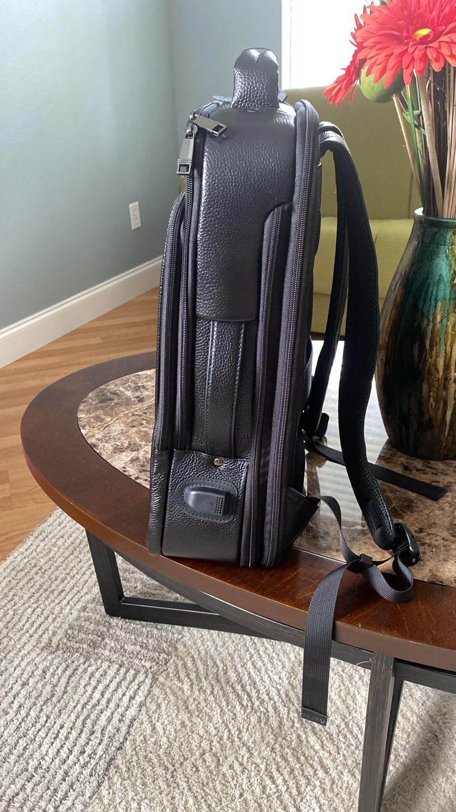 Full Grain Genuine Leather Backpack for Men, Black | Multi-Functional, 15.6