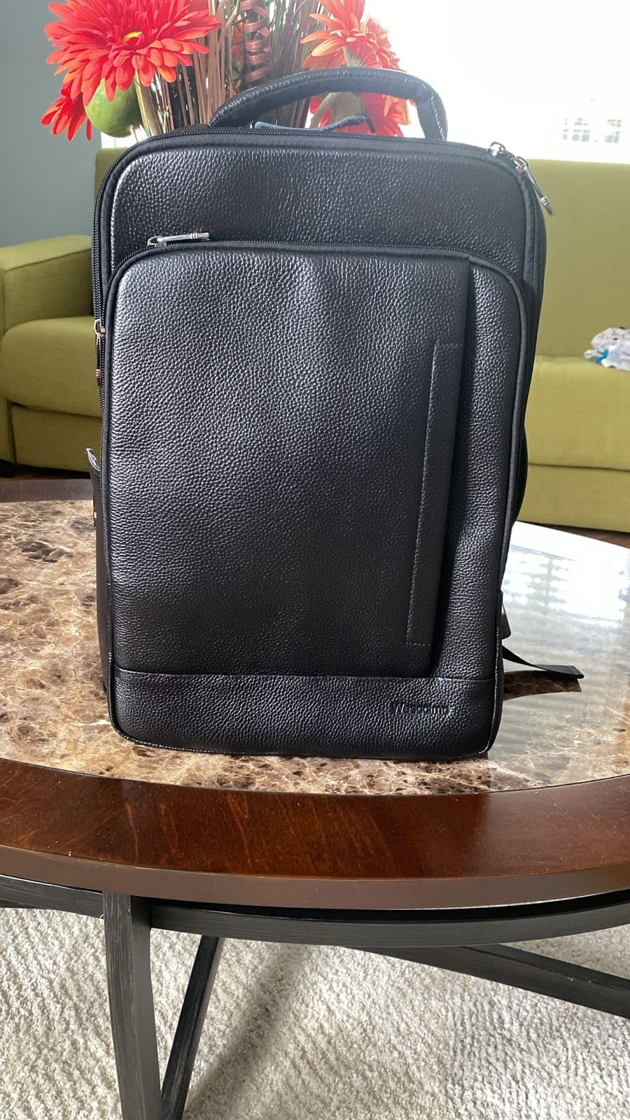 Full Grain Genuine Leather Backpack for Men, Black | Multi-Functional, 15.6