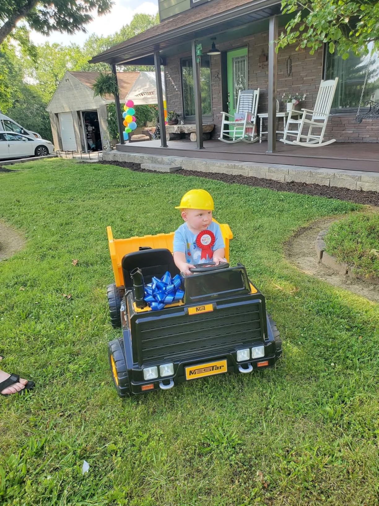 Kidsera 24V Ride On Dump Truck, 24-Inch 2-Seater Kids Electric Car, Yellow | 450W 4WD/2WD, up to 5 MPH, electric dump bed, water spray chimney, 2.4G remote, 24V ride on toys for big kids customer photo 1