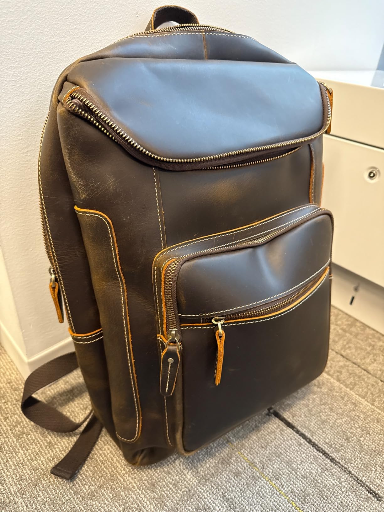 LANNSYNE Full Grain Leather Backpack For Men, 17