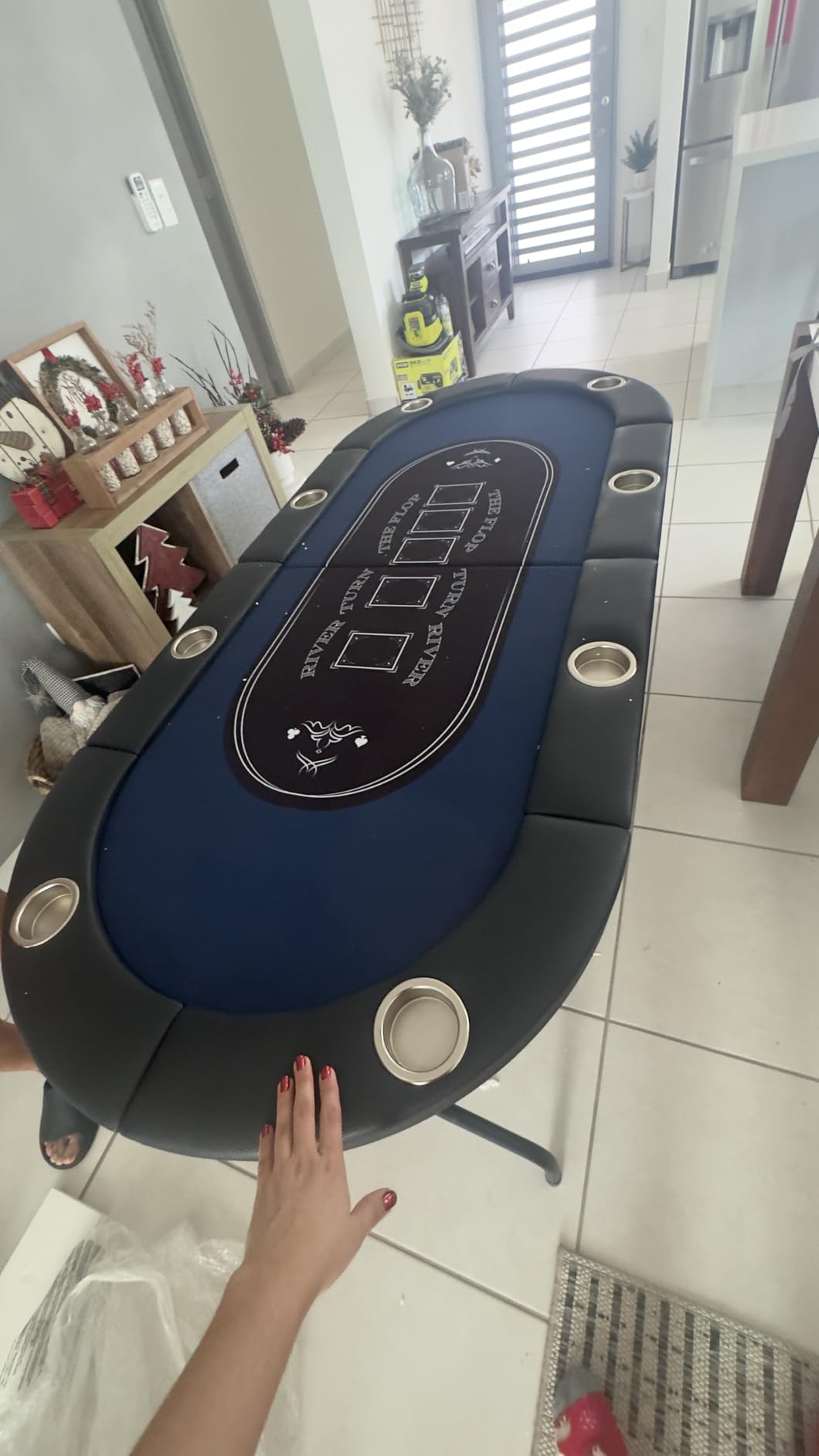 VEVOR 8 Player Poker Table Foldable, Portable Folding Card Board Game Table, Casino Leisure Table, Blackjack Texas Holdem Table with Padded Rails and Stainless Steel Cup Holders, Blue (72 in) customer photo 2