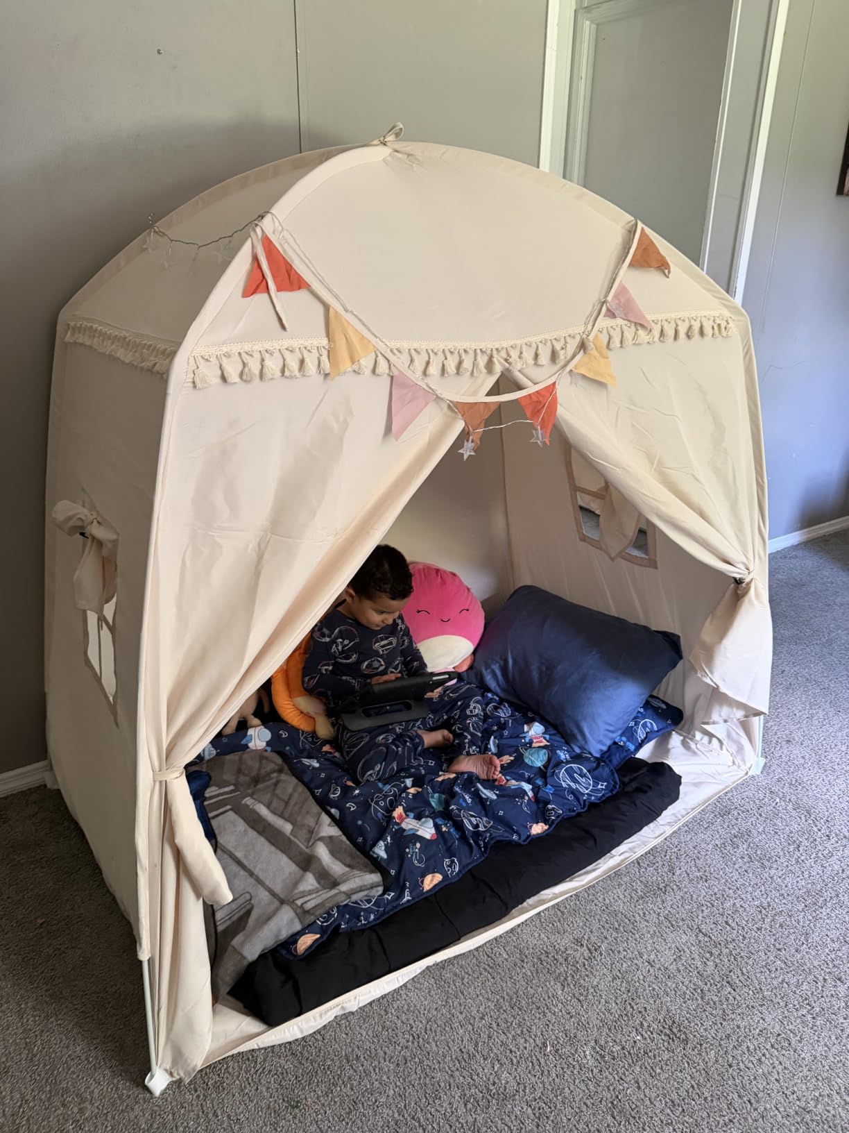 Sumbababy Large Teepee Tent for Kids - Tent for Kids Indoor Kids Teepee for Boys & Girls - Playhouse Inside Canopy Bed for Playroom Gift Toys (Cream) customer photo 2