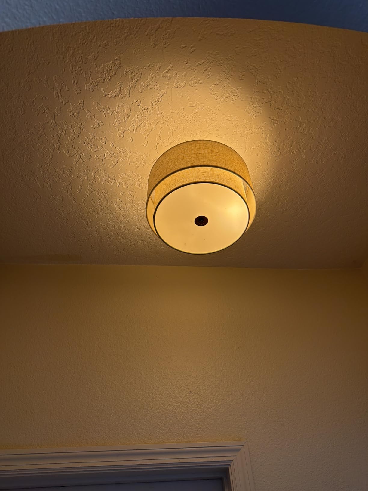 Semi Flush Mount Ceiling Light Fixture, 12.6'' Gold Light Fixtures Ceiling Mount, Modern Close to Ceiling Light with 2-Layer Linen Shade, Farmhouse Drum Ceiling Light for Bedroom Hallway Living Room customer photo 1
