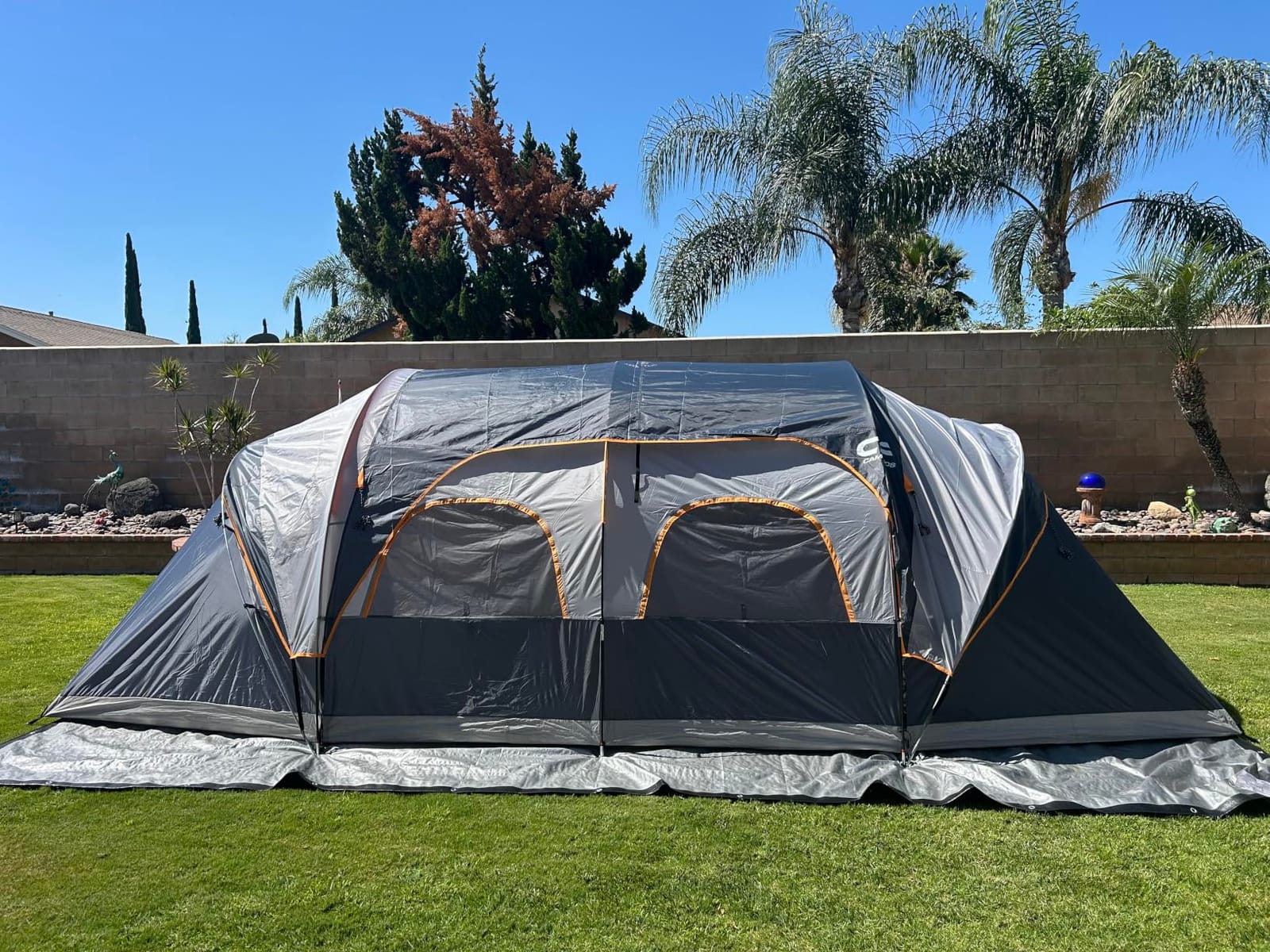 CAMPROS CP 12 Person Camping Tent, 3-Room Family Tent, Rainfly, Waterproof | Windproof double-layer design with 2 divider curtains, 6 large mesh windows, easy setup, and a carry bag, 20' x 9' x 72