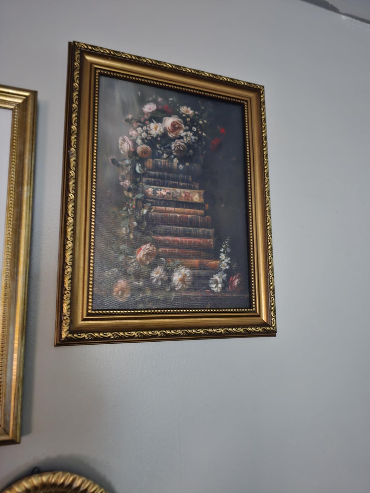 Framed Vintage Floral Wall Art - Moody Flowers Books Art Oil Painting, Vintage Wildflowers Dark Academia Floral Gallery Wall Decor Picture customer photo 1